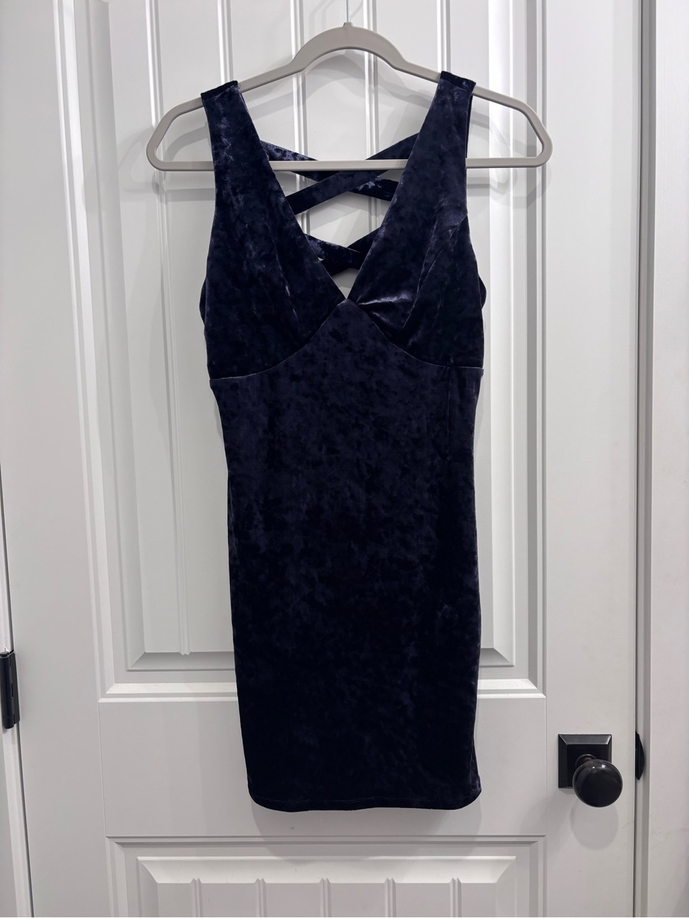 The Impeccable Pig Navy Velvet Crisscross Mini Dress
